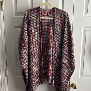 Multicolor Woven Open Front Poncho